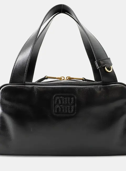 Miu Miu Bowling Small Black Leather Top Handle Bag
