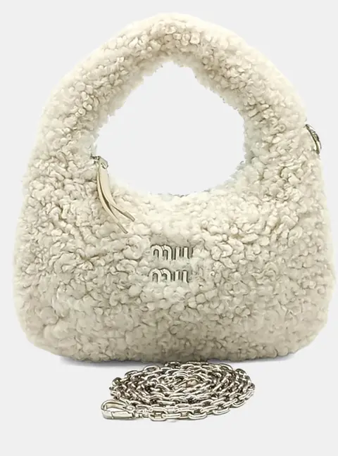Miu Miu Cream Shearling Wander Matras&eacute; Hobo Bag (5BC125)