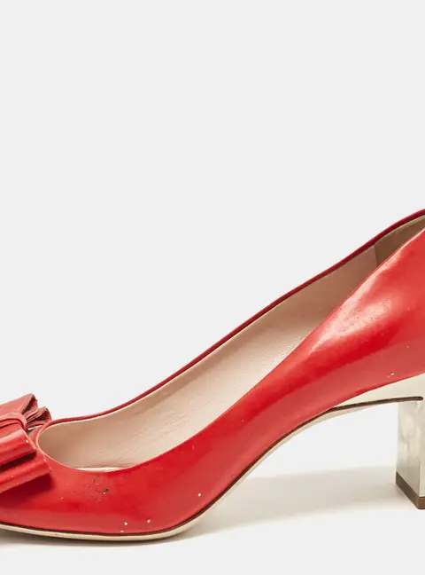 Miu Miu Red Patent Leather Block Heel Pumps Size 37