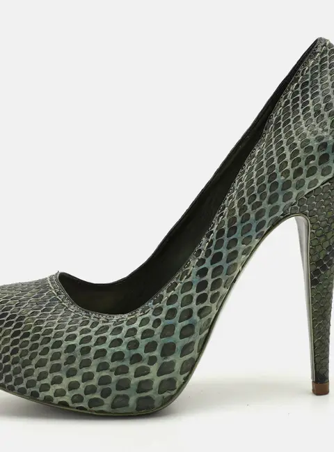Miu Miu Size 37.5 Green Python Leather Platform Pumps