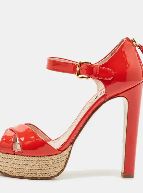 Miu Miu Red Patent Leather Platform Cross  Strap Sandals Size 37