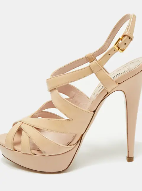 Miu Miu Nude Patent Leather Platform Ankle Strap Sandals Size 37.5
