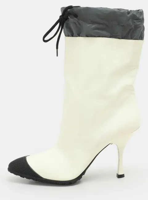 Miu Miu Cream/Grey Patent Leather and Nylon Ankle Length Boots Size 41