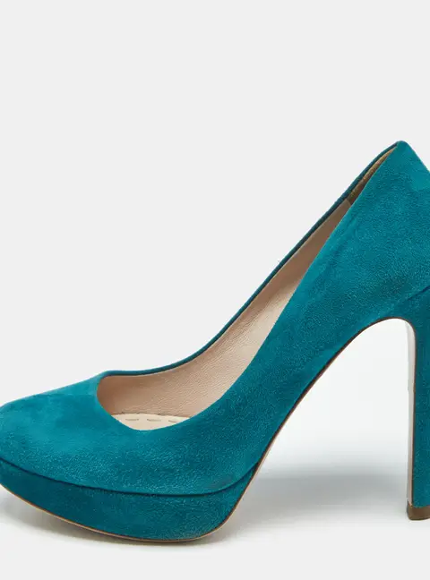 Miu Miu  Turquoise Blue  Suede Rounded Toe Platform Pumps Size 38