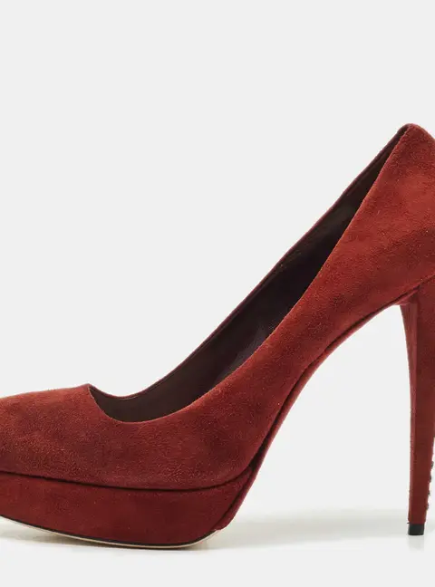 Miu Miu Burgundy Suede Platform Crystal Embellished Heel Pumps Size 40