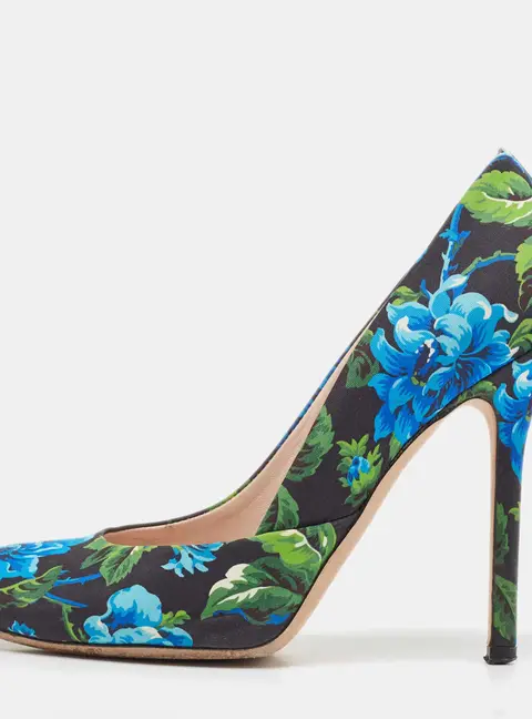 Miu Miu Multicolor Flower Pint Satin Round Toe Pumps Size 37.5