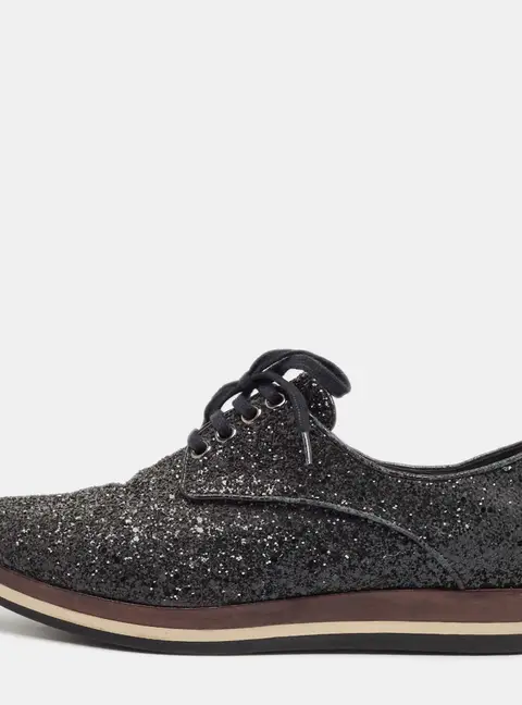 Miu Miu Black Glitter Lace Up Sneakers Size 39