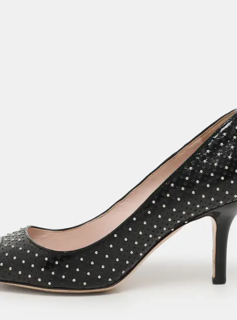 Miu Miu Black Patent Leather Studded Peep Toe Pumps Size 37