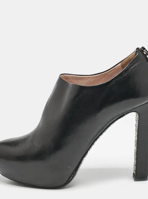 Miu Miu Black Leather Glitter Heel Booties Size 38.5