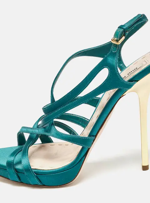 Miu Miu Green Satin Crisscross Ankle Strap Sandals Size 40.5