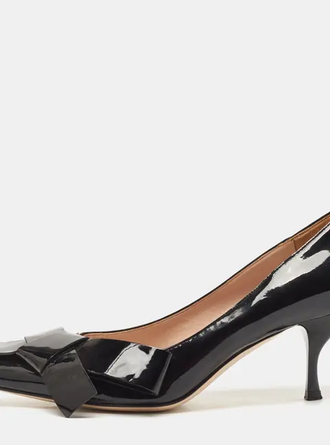 Miu Miu Black Patent Leather Bow Pointed Toe Pumps Size 37.5