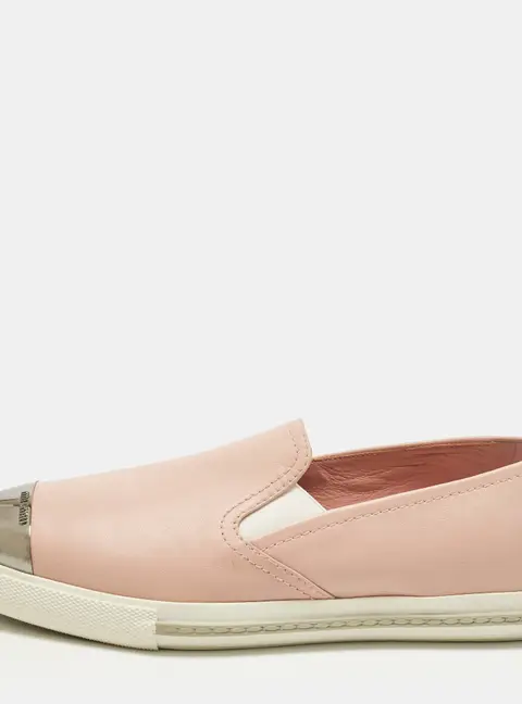 Miu Miu Size 38.5 Beige Leather Slip On Cap Toe  Sneakers