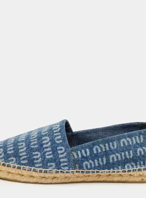 Miu Miu Size 41 Blue Logo Printed Denim Espadrille Flats