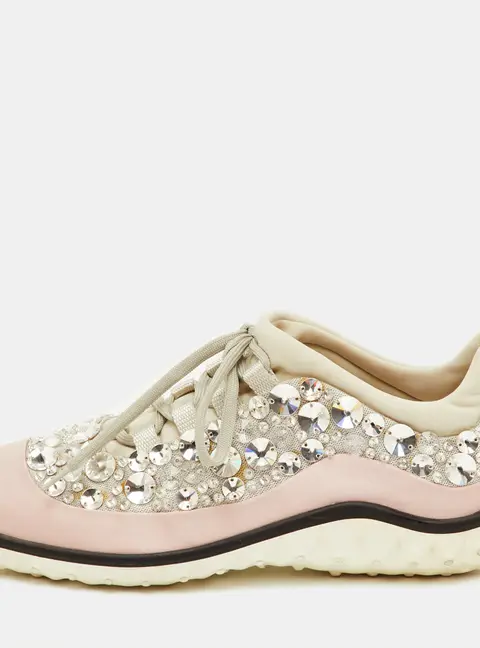 Miu Miu Astro Size 38 Light Pink/Grey Fabric Crystal Embellished Low Top Sneakers