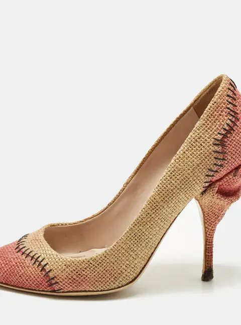 Miu Miu Size 37 Brown Raffia Pumps