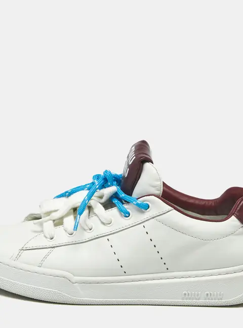 Miu Miu Double Lace Size 41 White Leather Lace Up Sneakers