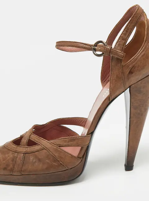 Miu Miu Size 39 Brown Leather Ankle Strap Pumps