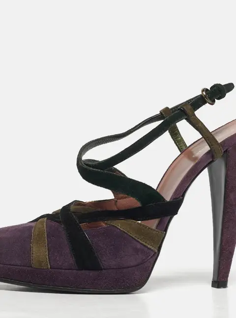 Miu Miu Size 39 Purple Suede Ankle Strap Slingback Pumps