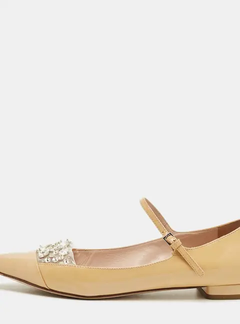 Miu Miu Size 36 Beige Patent Leather Ballet Flats