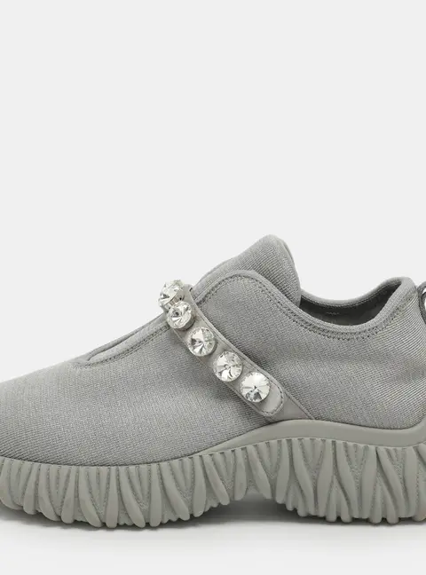 Miu Miu Embellished Size 37 Grey Knit Fabric Slip On Sneakers