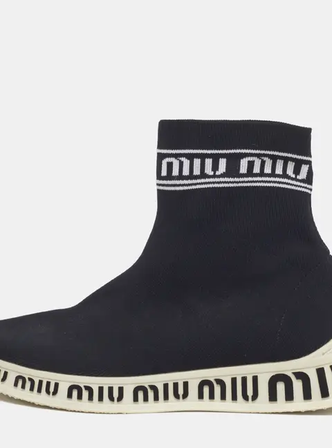 Miu Miu Sock Size 36 Black Knit Fabric High Top Sneakers