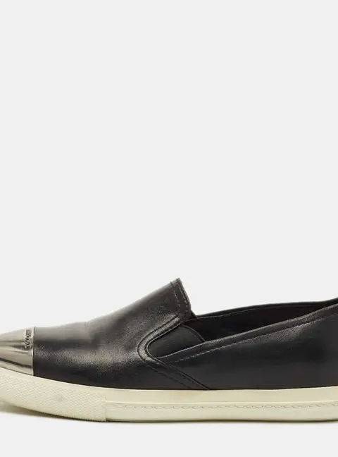 Miu Miu Black Leather Metal Cap Toe Slip On Sneakers Size 36.5