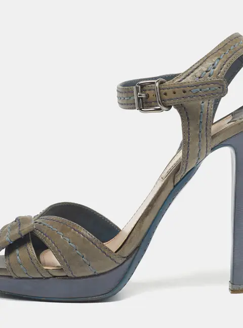 Miu Miu Grey Leather Bow Ankle Strap Sandals Size 38