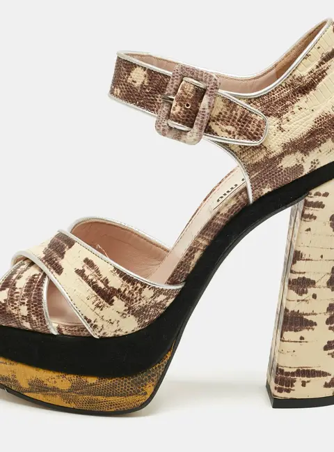 Miu Miu Multicolor Lizard Embossed Leather Crisscrss  Ankle Strap Sandals Size 38