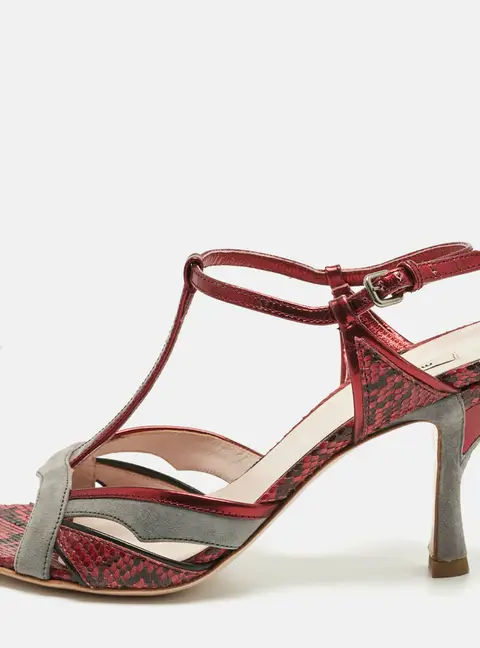 Miu Miu Multicolor Snakeskin Leather and Suede Ankle Strap Sandals Size 36.5