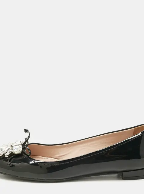 Miu Miu Black Crystal Embellish Patent Leather Ballet Flats Size 36.5