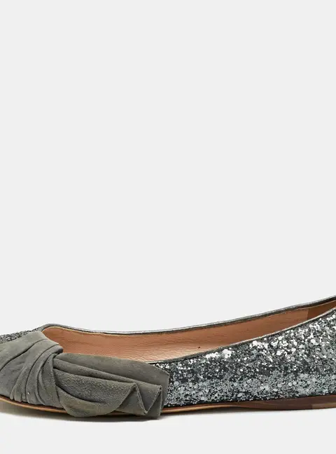 Miu Miu Silver Glitter and Suede Ballet Flats Size 37
