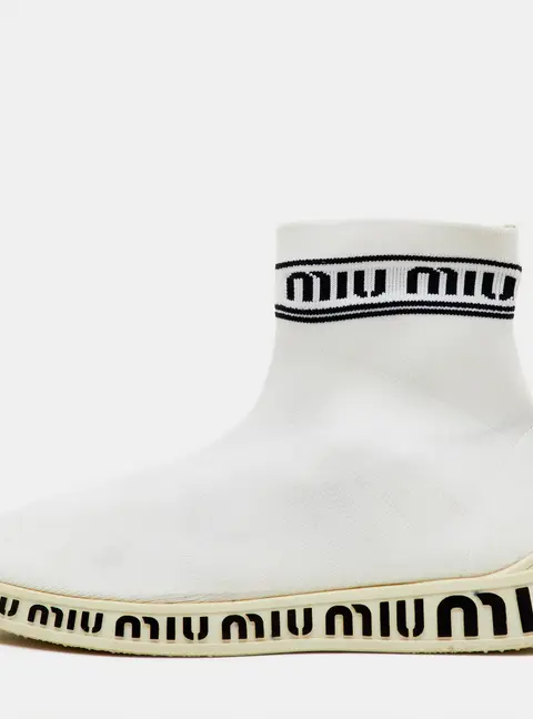 Miu Miu White Knit Fabric Sock High Slip On Sneakers Size 40