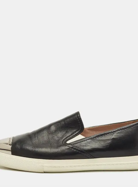 Miu Miu Black Leather Metal Cap Toe Slip On Sneakers Size 36