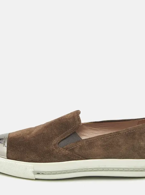 Miu Miu Brown Suede Metal Cap Toe Slip On Sneakers Size 37
