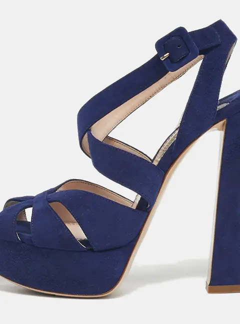 Miu Miu Blue Suede Platform Ankle Strap Sandals Size 36.5