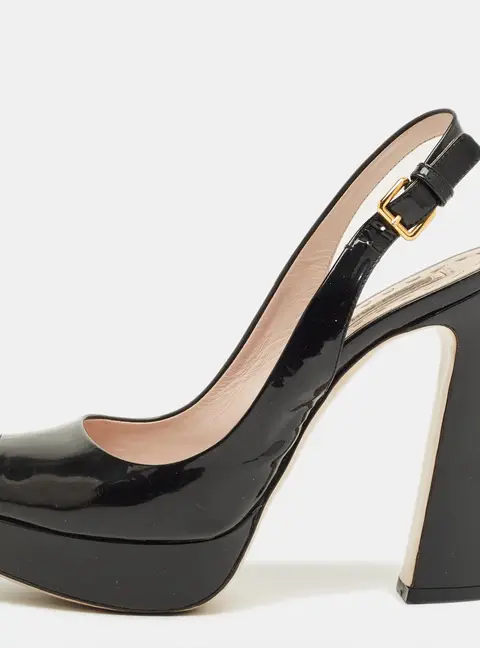 Miu Miu Black Patent Leather Open Toe Platform Slingback Pumps Size 35.5
