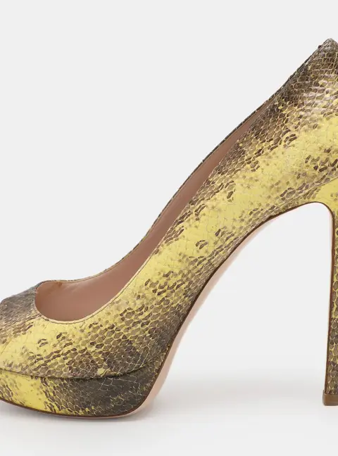 Miu Miu Yellow/Beige Python Embossed Leather Peep Toe Pumps Size 39.5