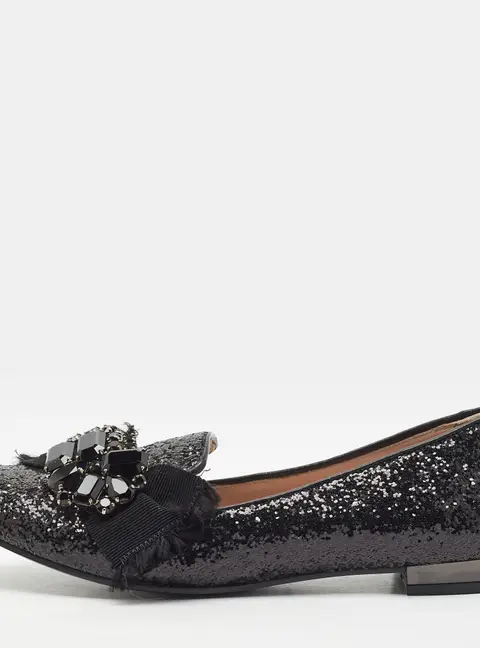 Miu Miu Size 35 Black Glitter Crystal Embellished Smoking Slippers