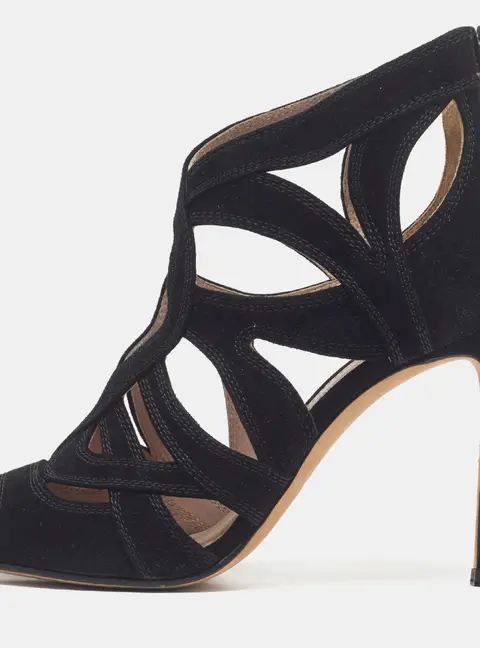 Miu Miu Size 36.5 Black Suede Caged Ankle Length Boots