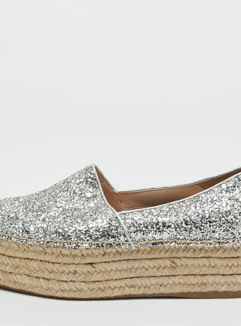 Miu Miu Size 37.5 Silver Glitter Platform Espadrille