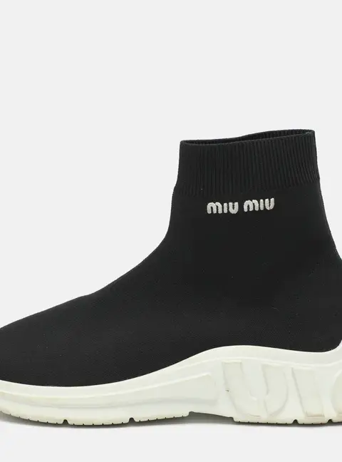 Miu Miu Size 40 Black Knit Fabric High Top Sock Sneakers