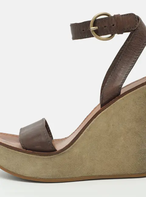 Miu Miu Size 39 Brown Leather Ankle Strap Wedge Sandals