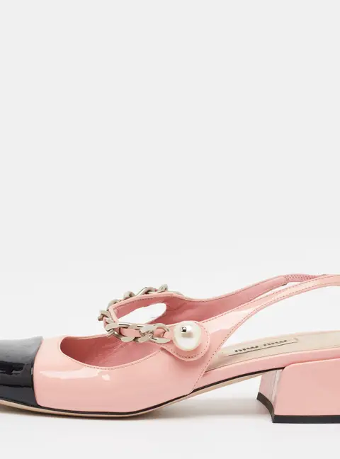 Miu Miu Size 35.5  Pink/Black Patent Leather Slingback Pumps
