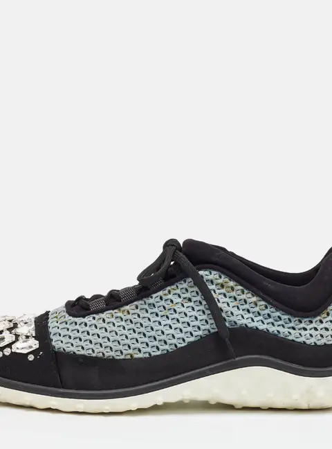 Miu Miu Size 41 Black/Blue Neoprene and Satin Crystal Embellished Lace Up Sneakers