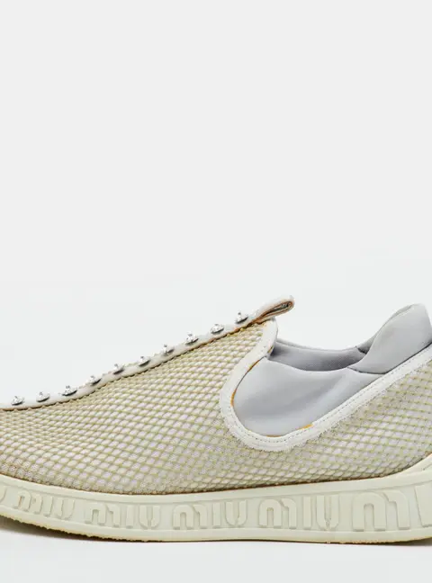 Miu Miu Size 37.5 Beige/Grey Neoprene and Rubber Slip On Sneakers