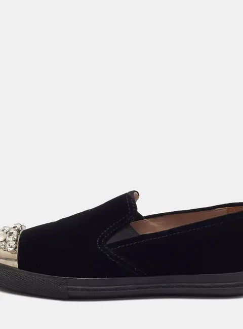 Miu Miu  Size 36.5 Black Velvet  Crystals Embellished  Smoking Slippers