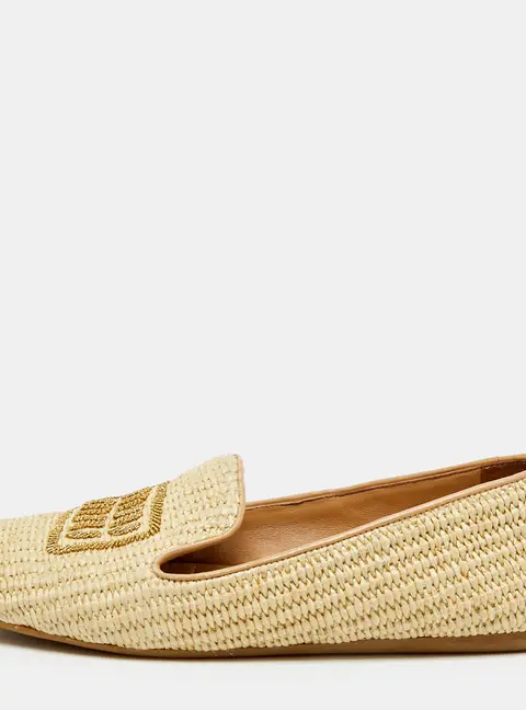 Miu Miu Size 38.5 Beige Woven Straw Smoking Slippers