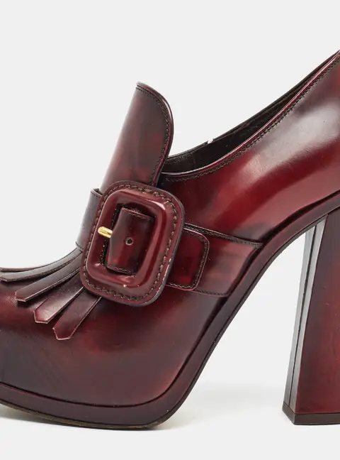 Miu Miu Size 37 Burgundy Leather Fringe Booties