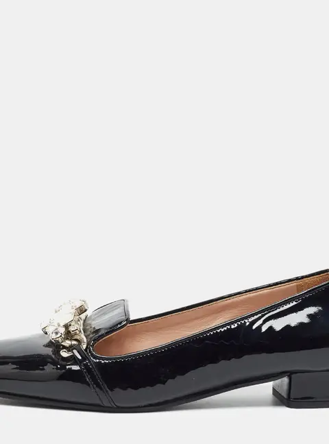 Miu Miu Size 36.5 Black Patent Leather  Crystal Embellished Smoking Slippers