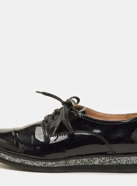 Miu Miu Size 38.5 Black Patent Leather Lace Up Derby&nbsp;